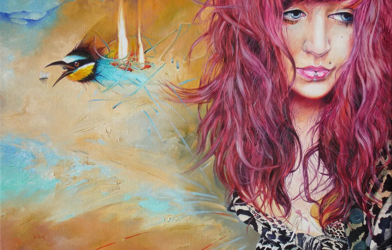 Photo wallpaper girl, bird, portrait, piercing, Vladimir Kuklinski