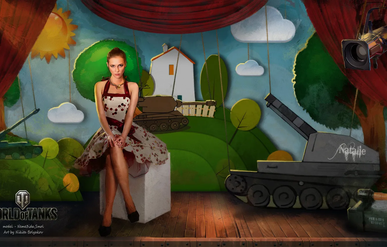 Photo wallpaper girl, scene, tank, girl, tanks, WoT, World of tanks, tank