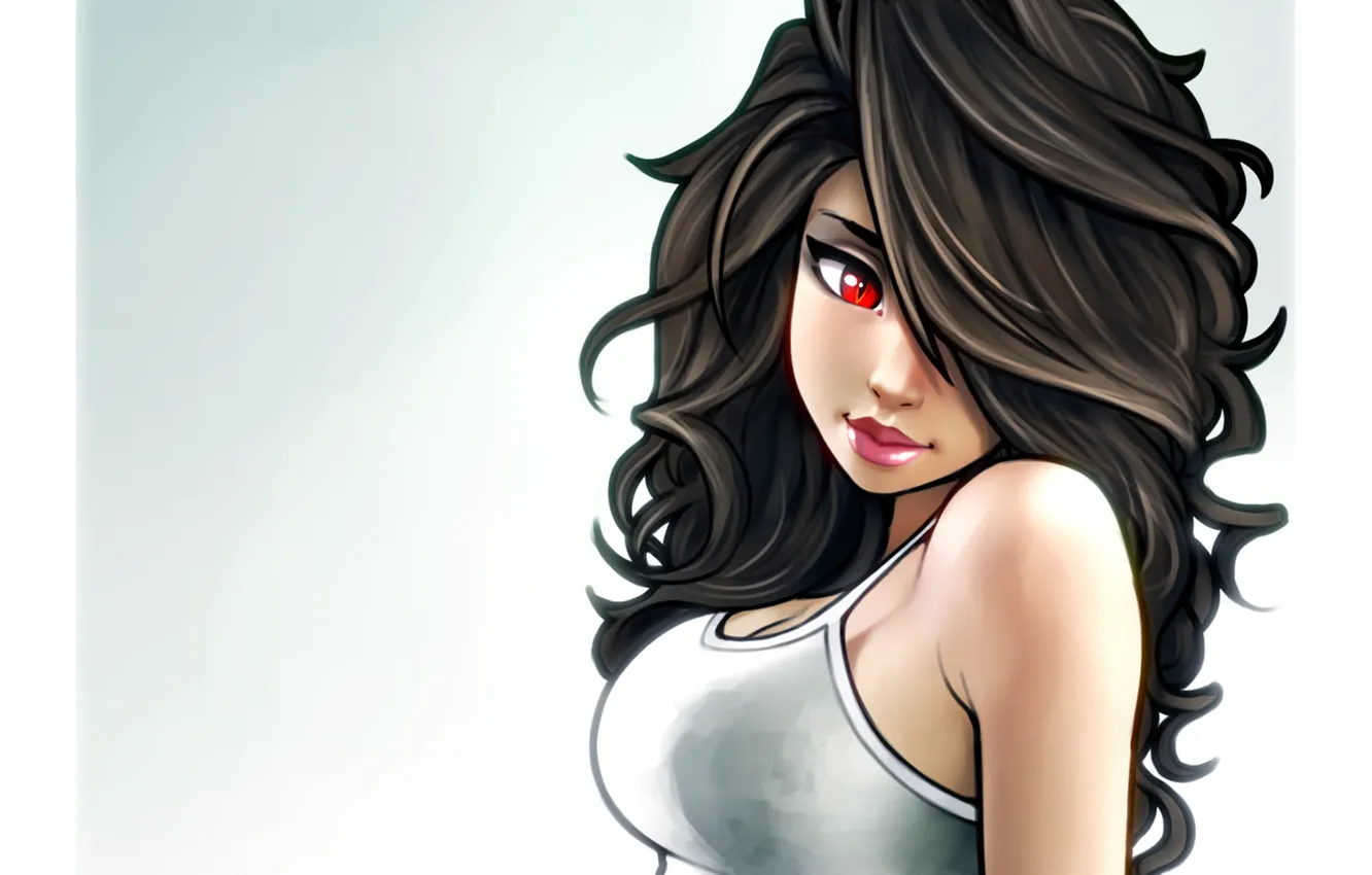 Photo wallpaper chest, eyes, look, girl, face, hair, beauty, brunette