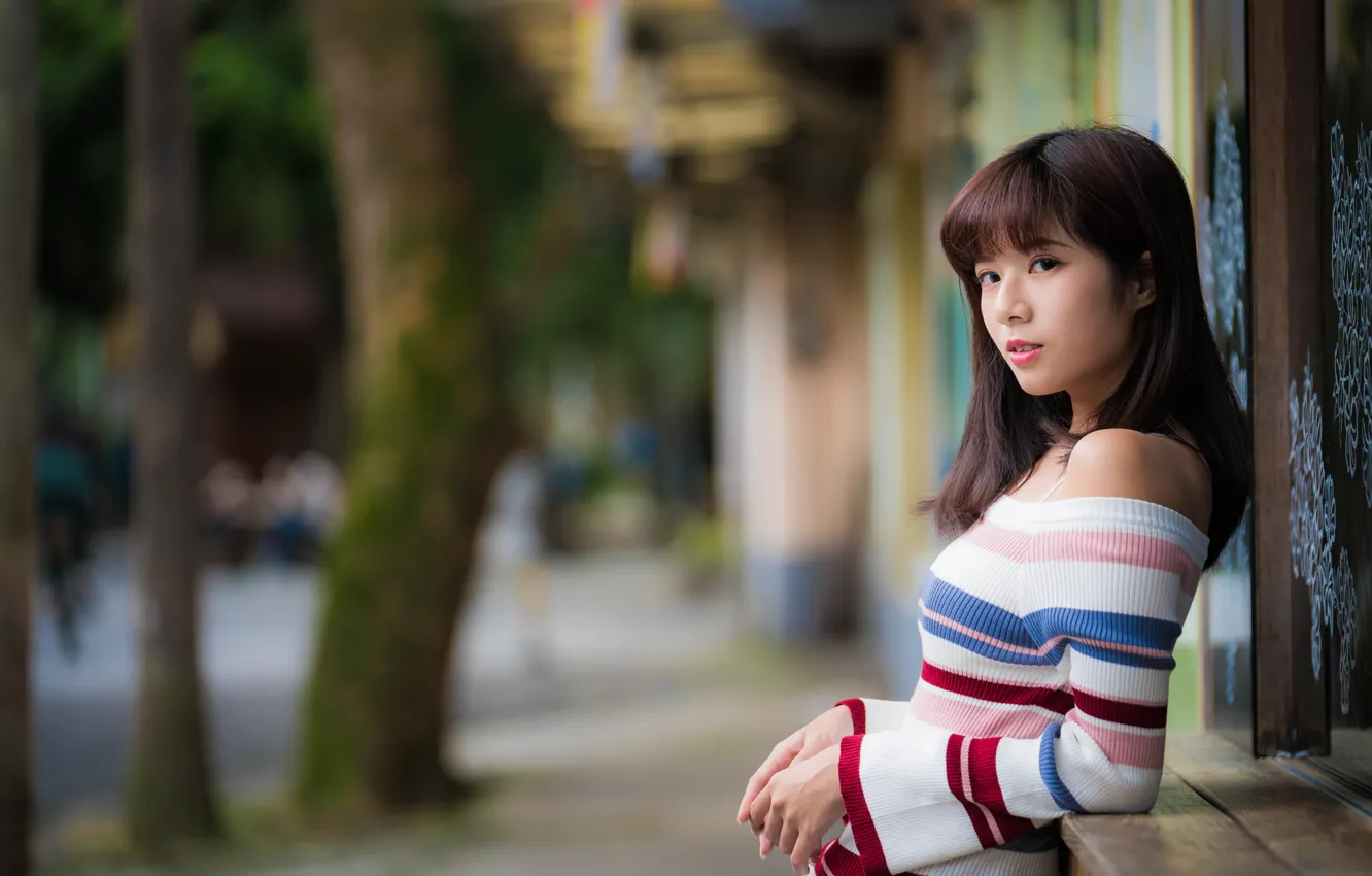 Photo wallpaper girl, Asian, cutie, bokeh