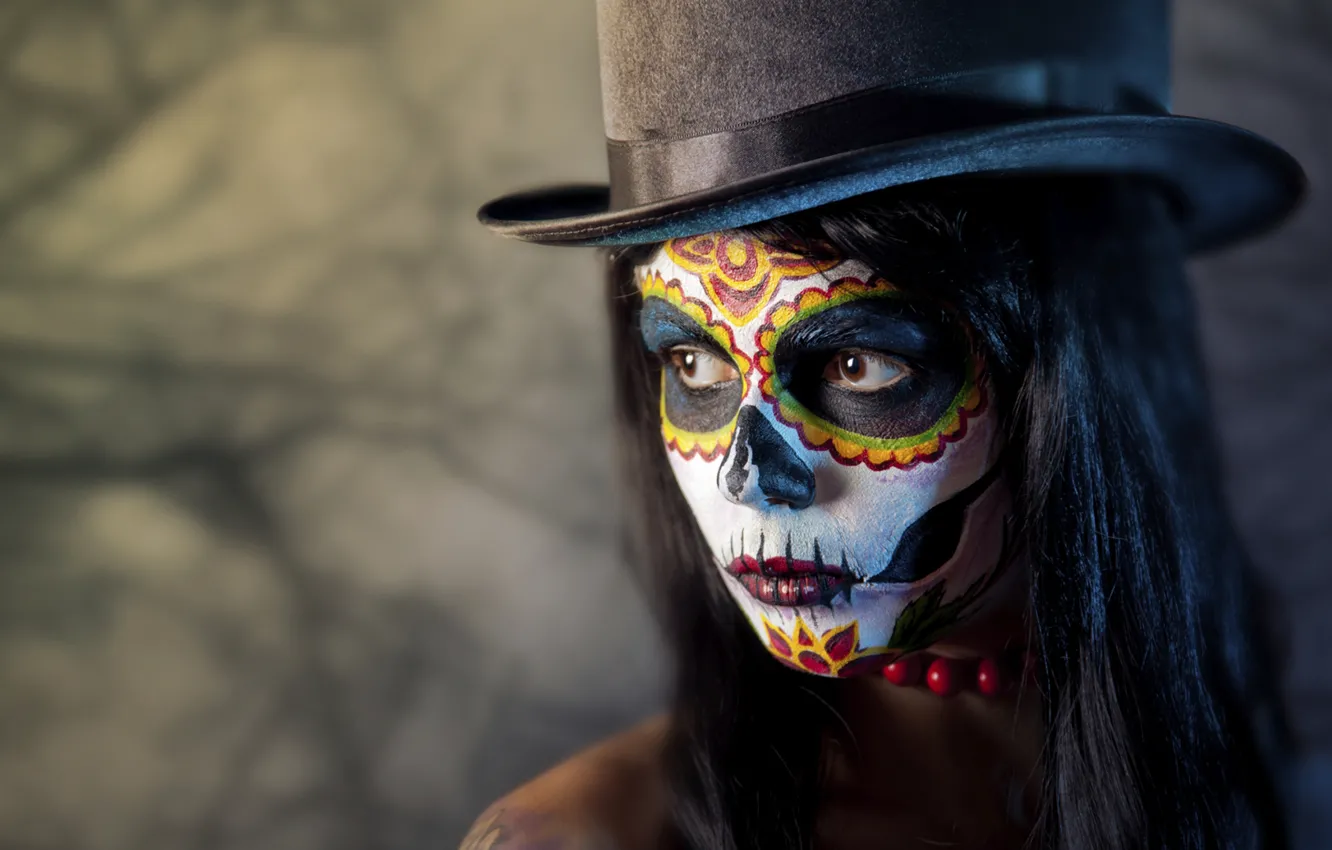 Photo wallpaper girl, face, paint, day of the dead, day of the dead