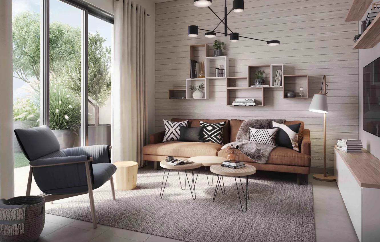 Photo wallpaper design, style, room, interior, chair, sofa, living room
