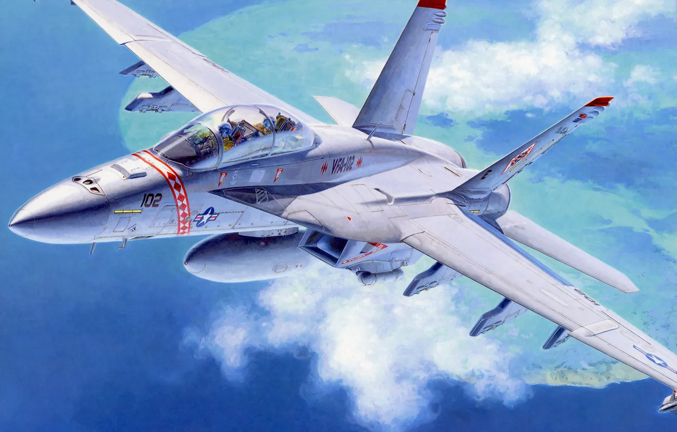Photo wallpaper war, art, painting, aviation, jet, FA-18F Super Hornet US Navy Fighter Attacker