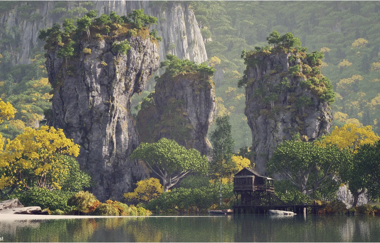 Photo wallpaper mountains, rocks, vegetation, pond, Perfect Hideaway prt. 4 - Pillar Creek