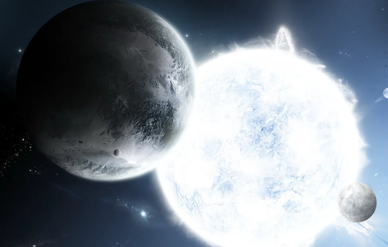 Photo wallpaper stars, planet, satellite