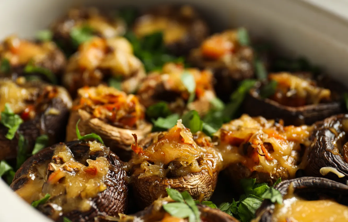 Photo wallpaper mushrooms, cheese, stuffed
