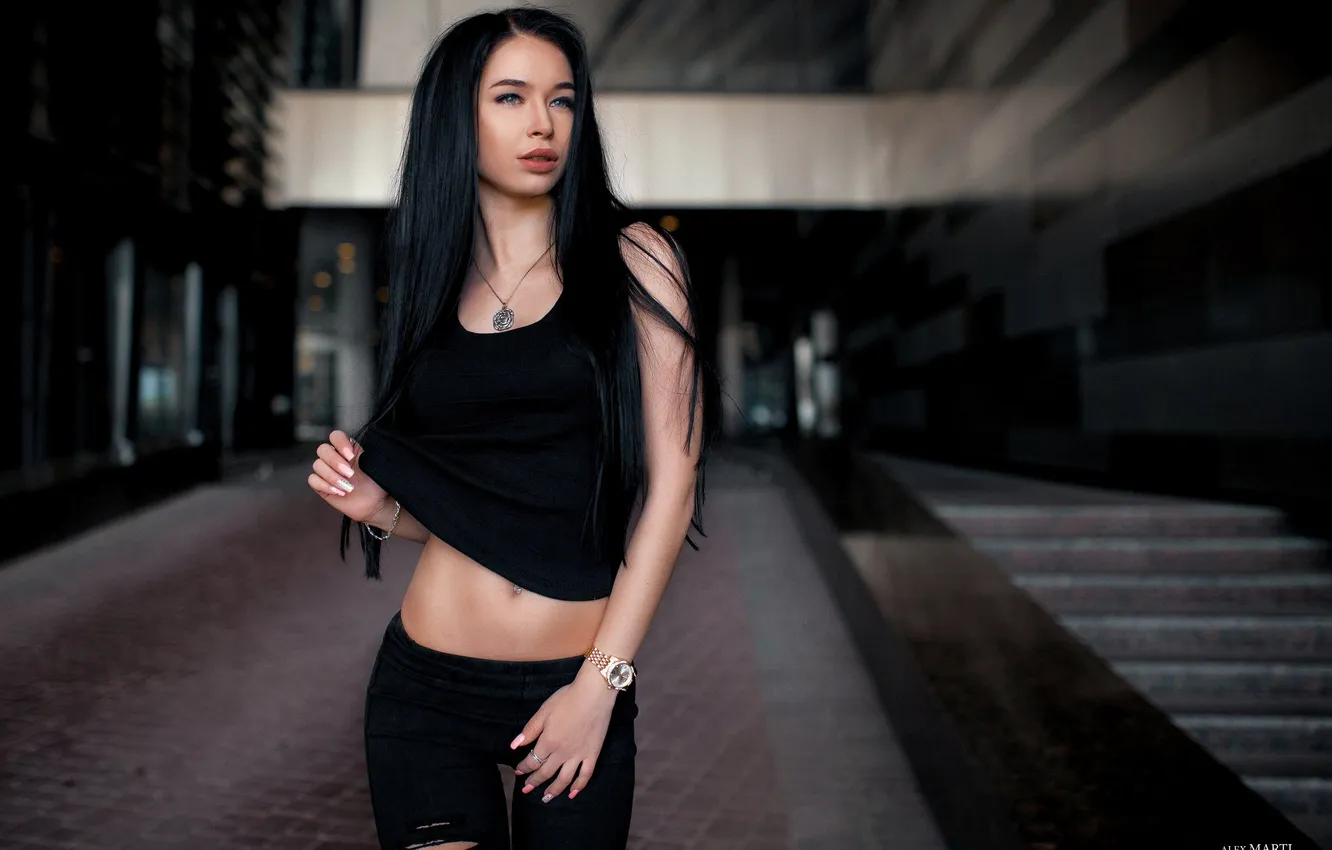 Photo wallpaper night, sexy, pose, model, the building, portrait, makeup, Mike