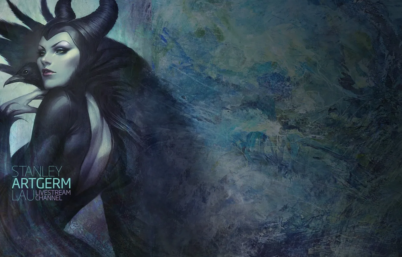 Photo wallpaper girl, background, art, Raven, Stanley Lau, Maleficent, Maleficent