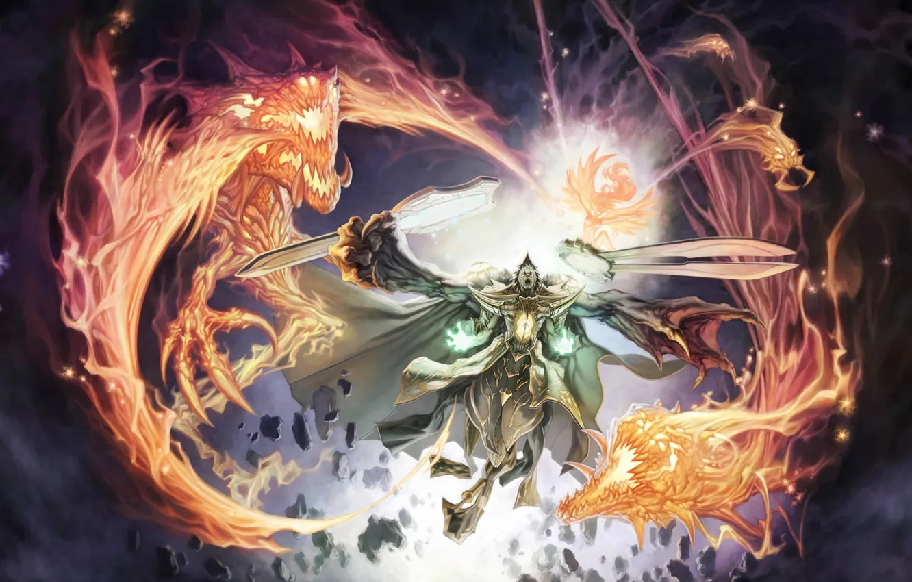 Photo wallpaper light, fragments, dragon, spirit, the demon, warrior, blade