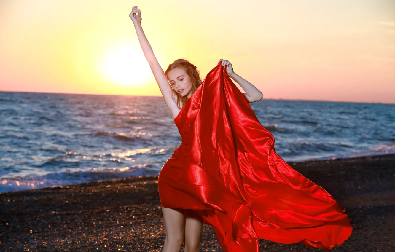 Photo wallpaper waves, beach, sky, hot girl, ocean, nature, sunset, sand