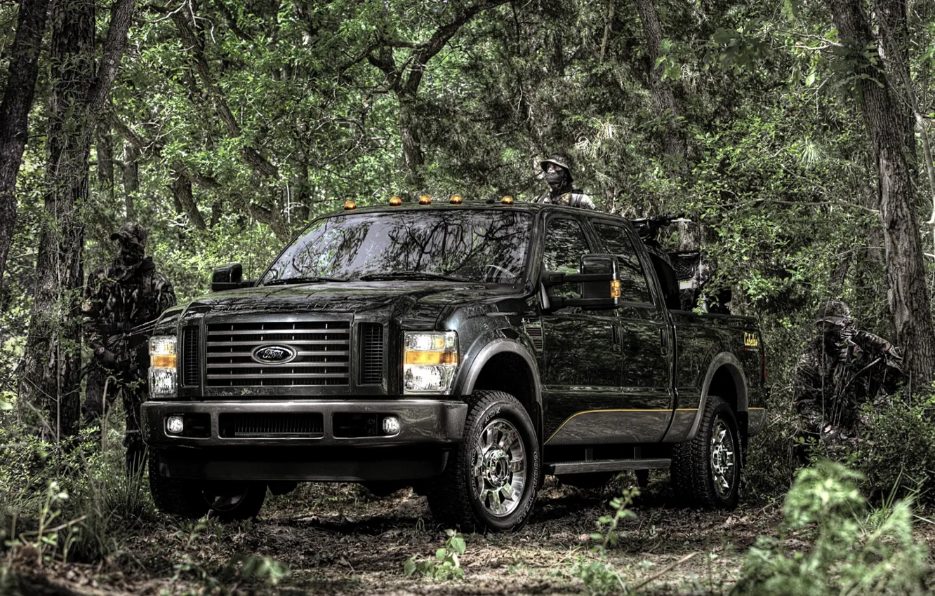 Photo wallpaper forest, background, people, black, Ford, Ford, jeep, SUV