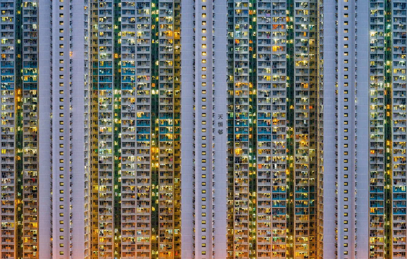 Photo wallpaper light, the city, house, Windows, China, Hong Kong