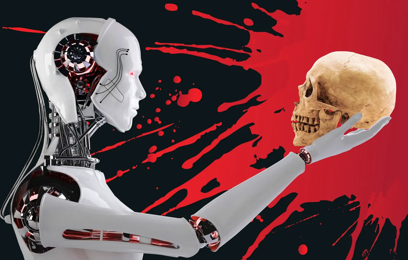 Photo wallpaper background, blood, skull, robot