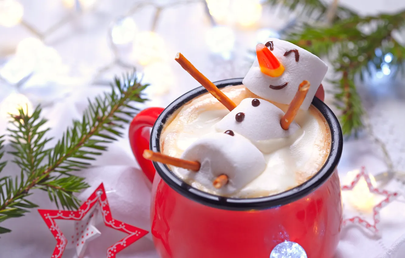 Photo wallpaper decoration, tree, new year, Christmas, Cup, snowman, Christmas, cup