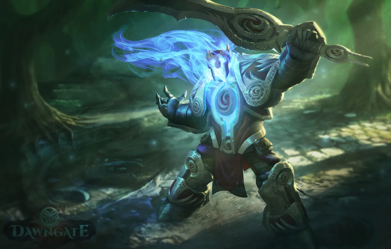 Photo wallpaper sword, armor, aura, magical creature