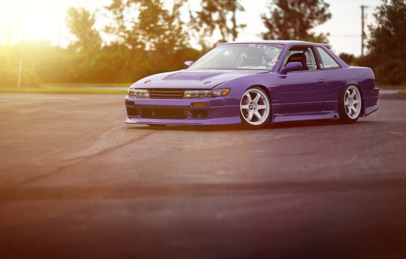 Photo wallpaper Silvia, Nissan, sunset, s13, purple