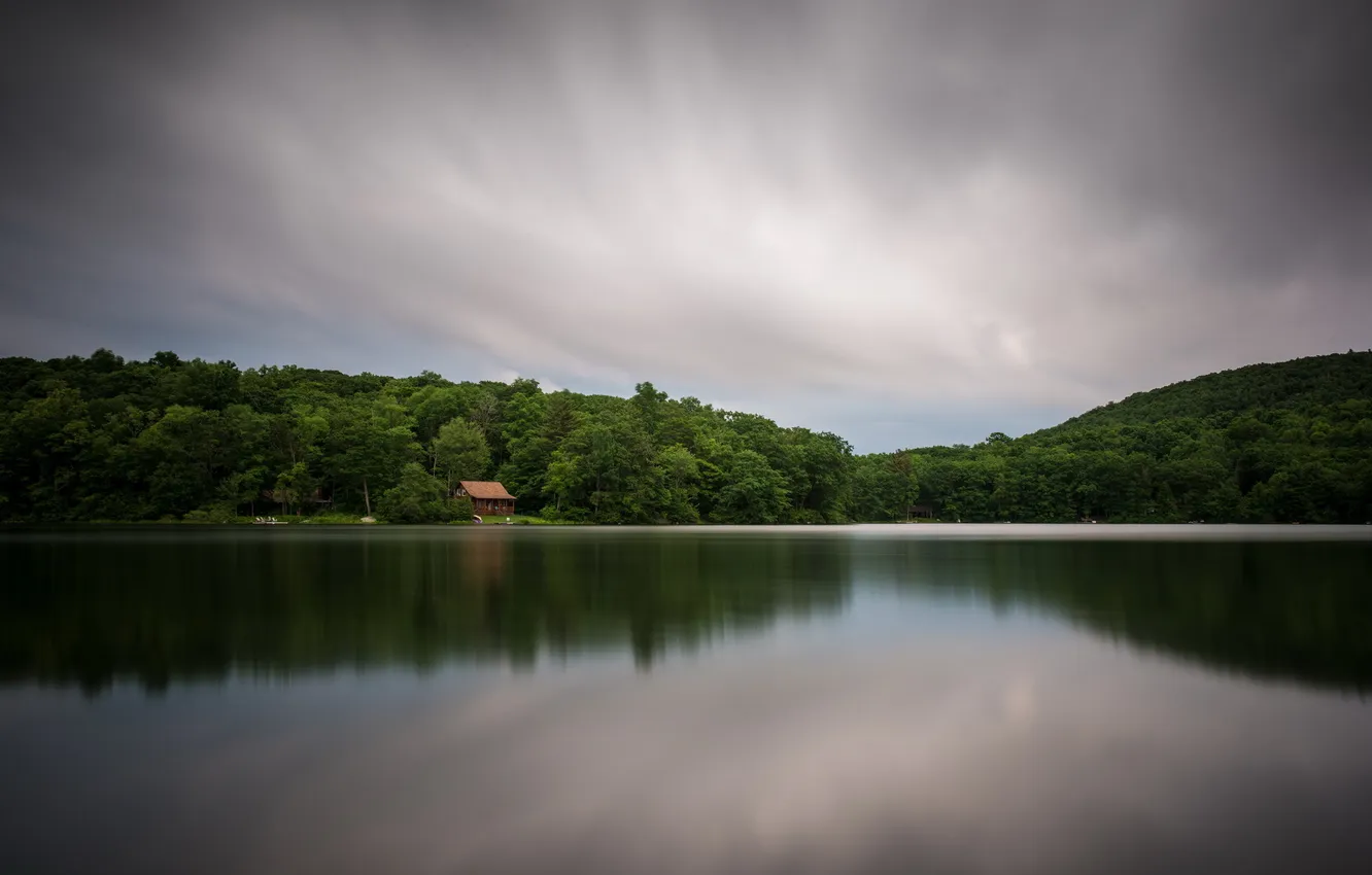 Photo wallpaper landscape, lake, home