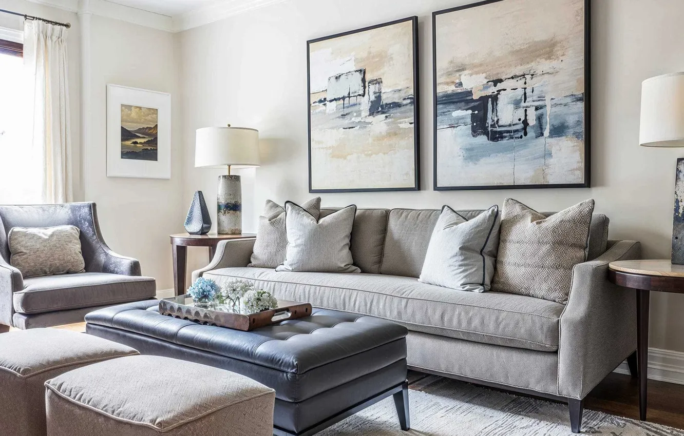 Photo wallpaper design, style, room, picture, living room, upholstered furniture, Coastal interior design beach style, by Decorill