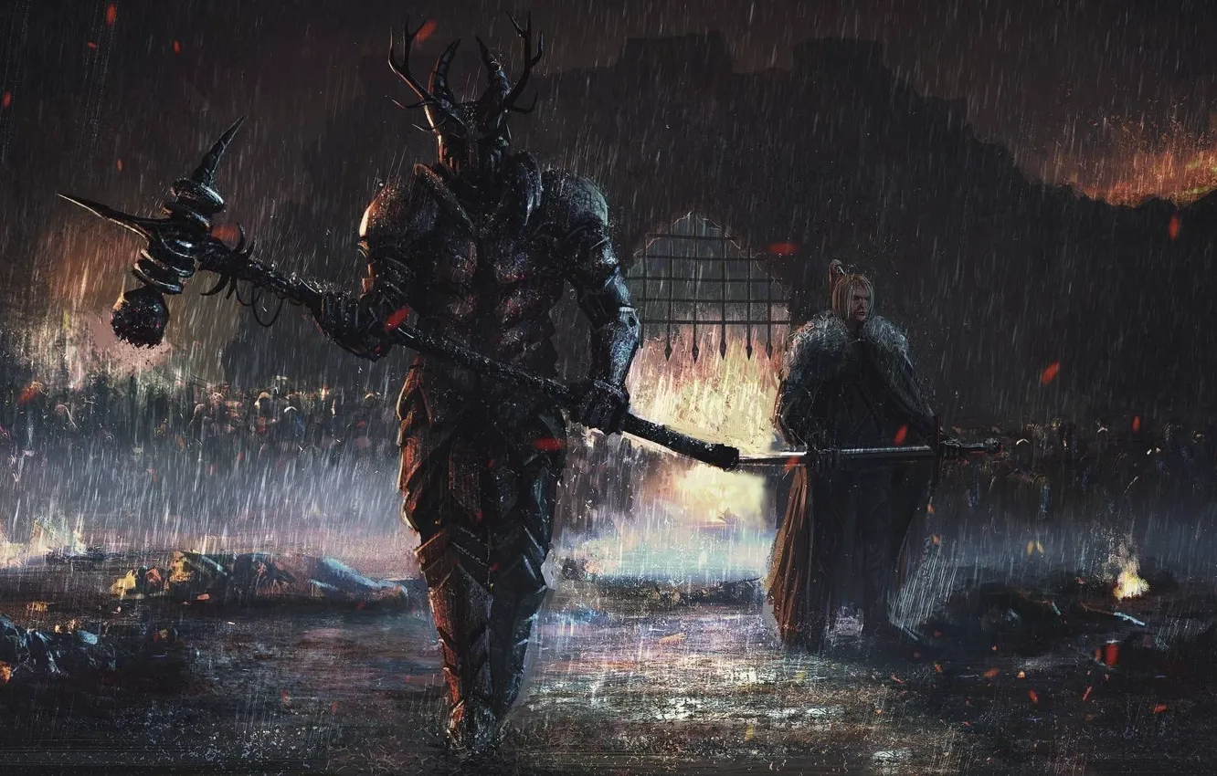 Photo wallpaper fire, flame, sword, war, ken, wolf, death, A Song of Ice and Fire