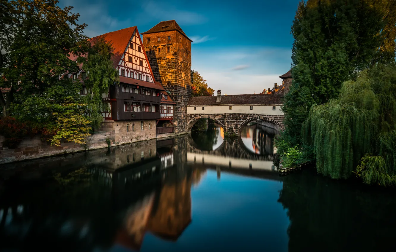 Photo wallpaper bridge, the city, river, home, Germany, Nuremberg