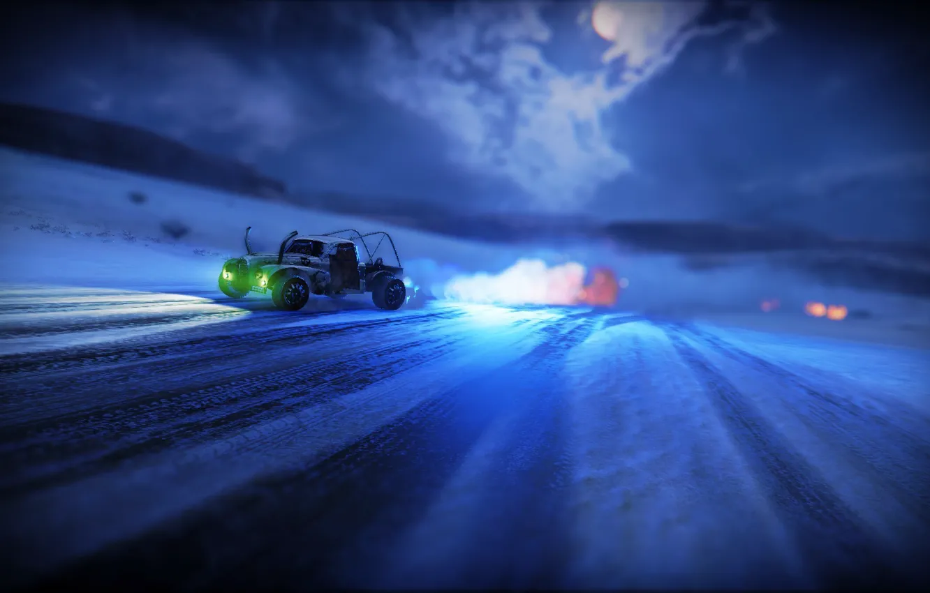 Photo wallpaper machine, night, lights, desert, Mad Max, Mad Max