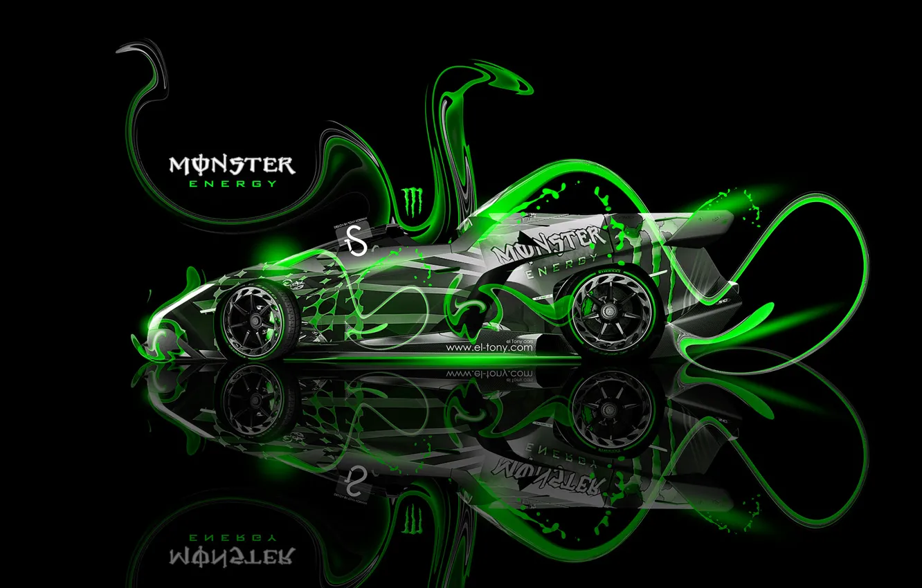 Photo wallpaper Roadster, Auto, Lamborghini, Neon, Green, Fantasy, Fantasy, Photoshop