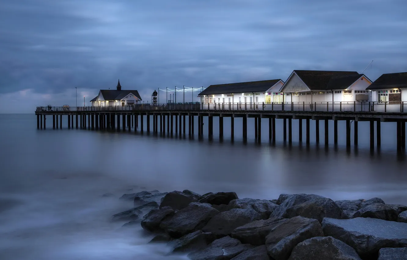 Photo wallpaper sea, bridge, shore