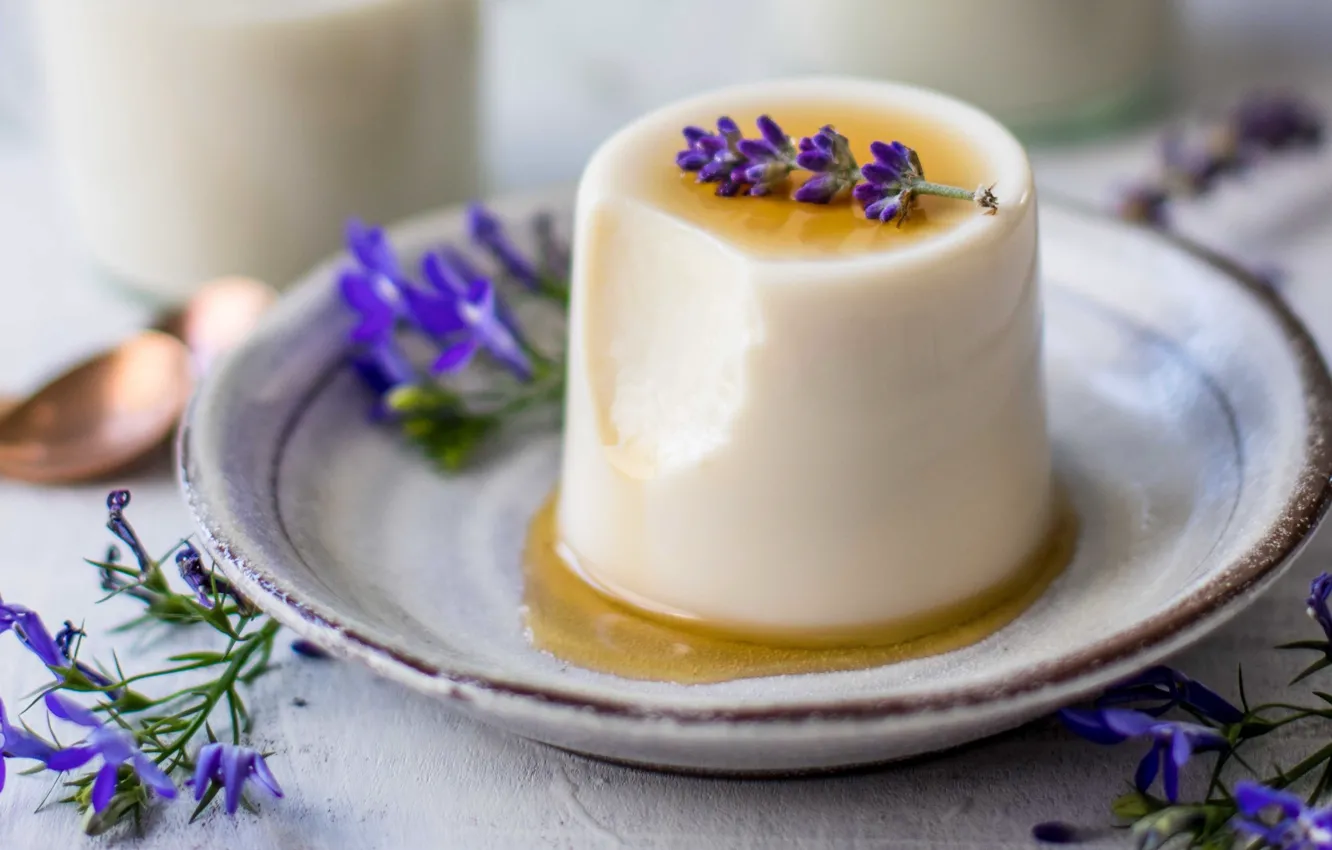 Photo wallpaper dessert, lavender, Panna cotta, Panna cotta