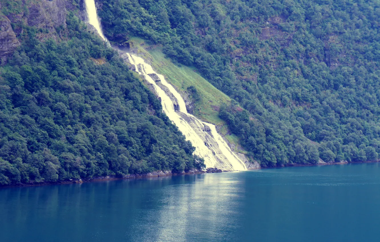 Photo wallpaper greens, water, nature, green, waterfall, Norway, water, waterfall
