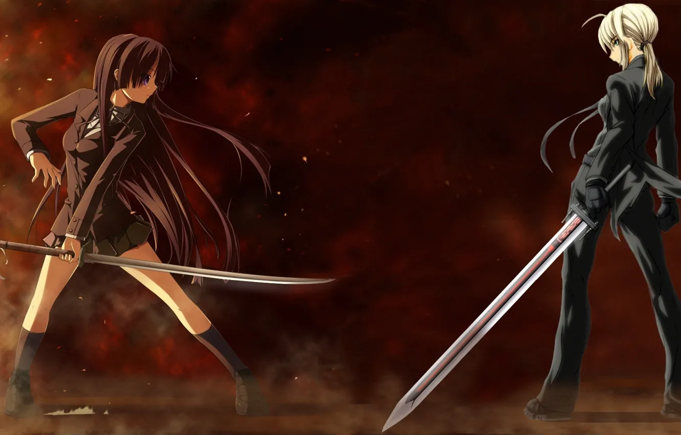 Photo wallpaper girls, anime, duel, swords