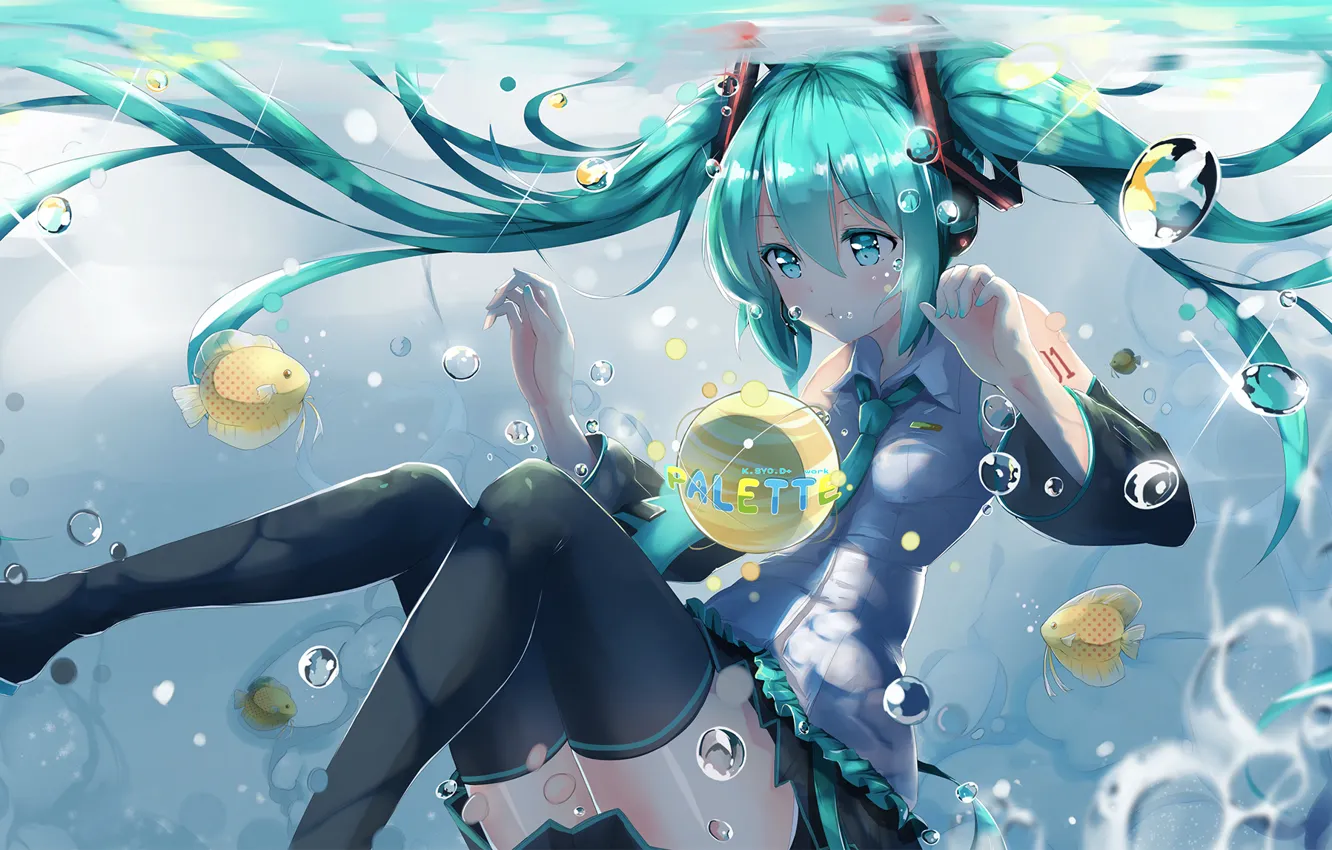 Photo wallpaper girl, fish, bubbles, anime, art, form, schoolgirl, vocaloid