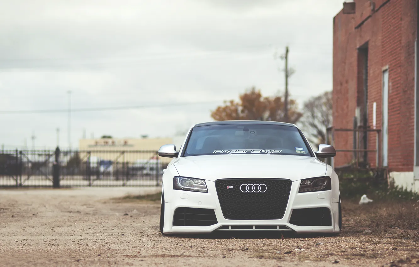 Photo wallpaper Audi, white, front, low, stance