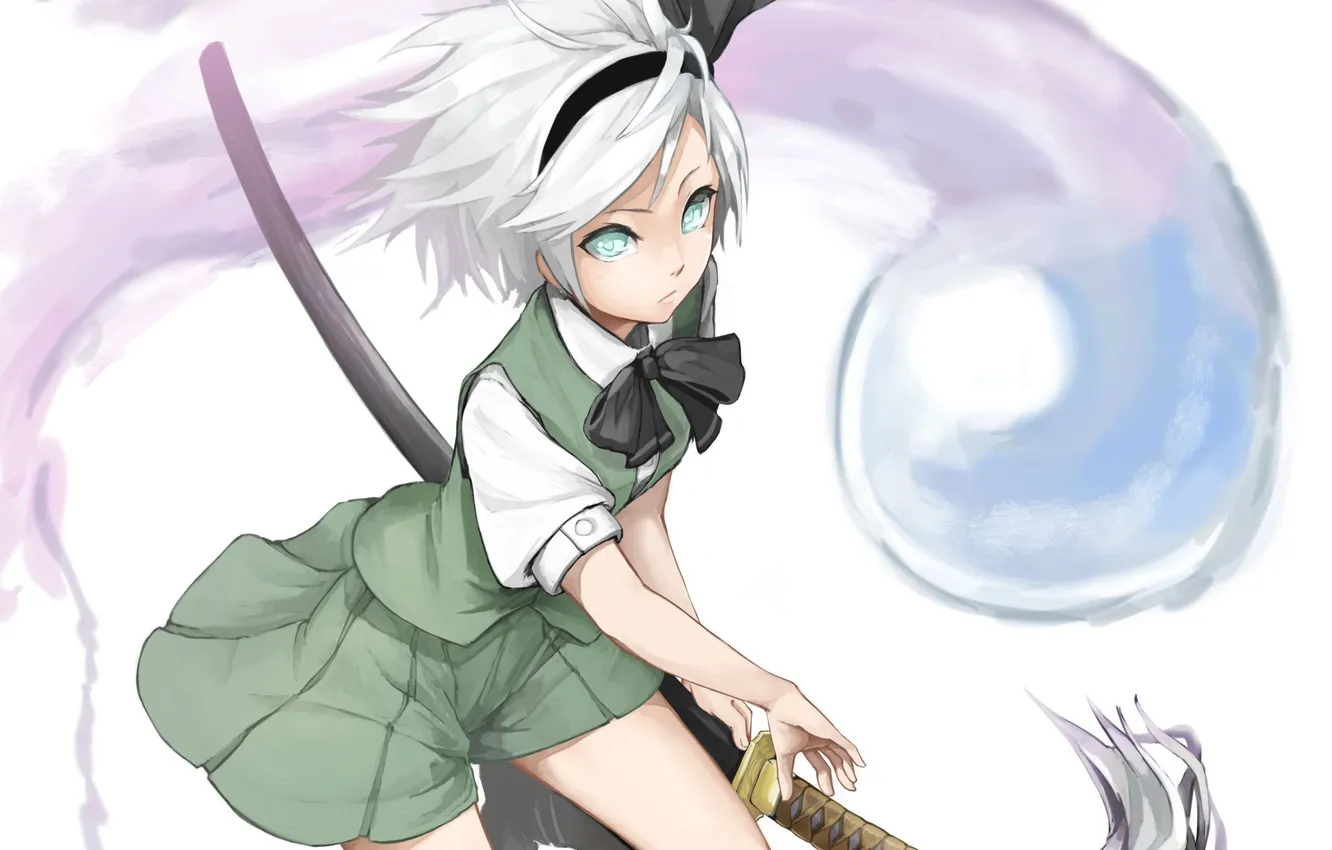 Photo wallpaper look, girl, weapons, magic, anger, white background, touhou, art