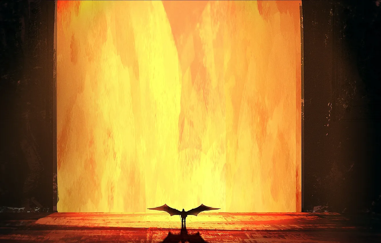 Photo wallpaper lights, wings, the door, the demon, art