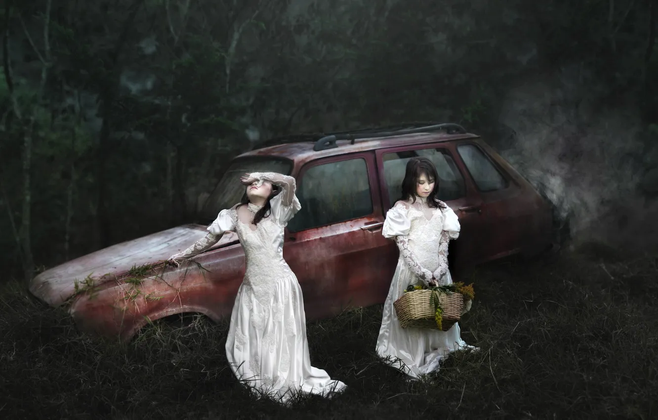 Photo wallpaper machine, night, mood, girl