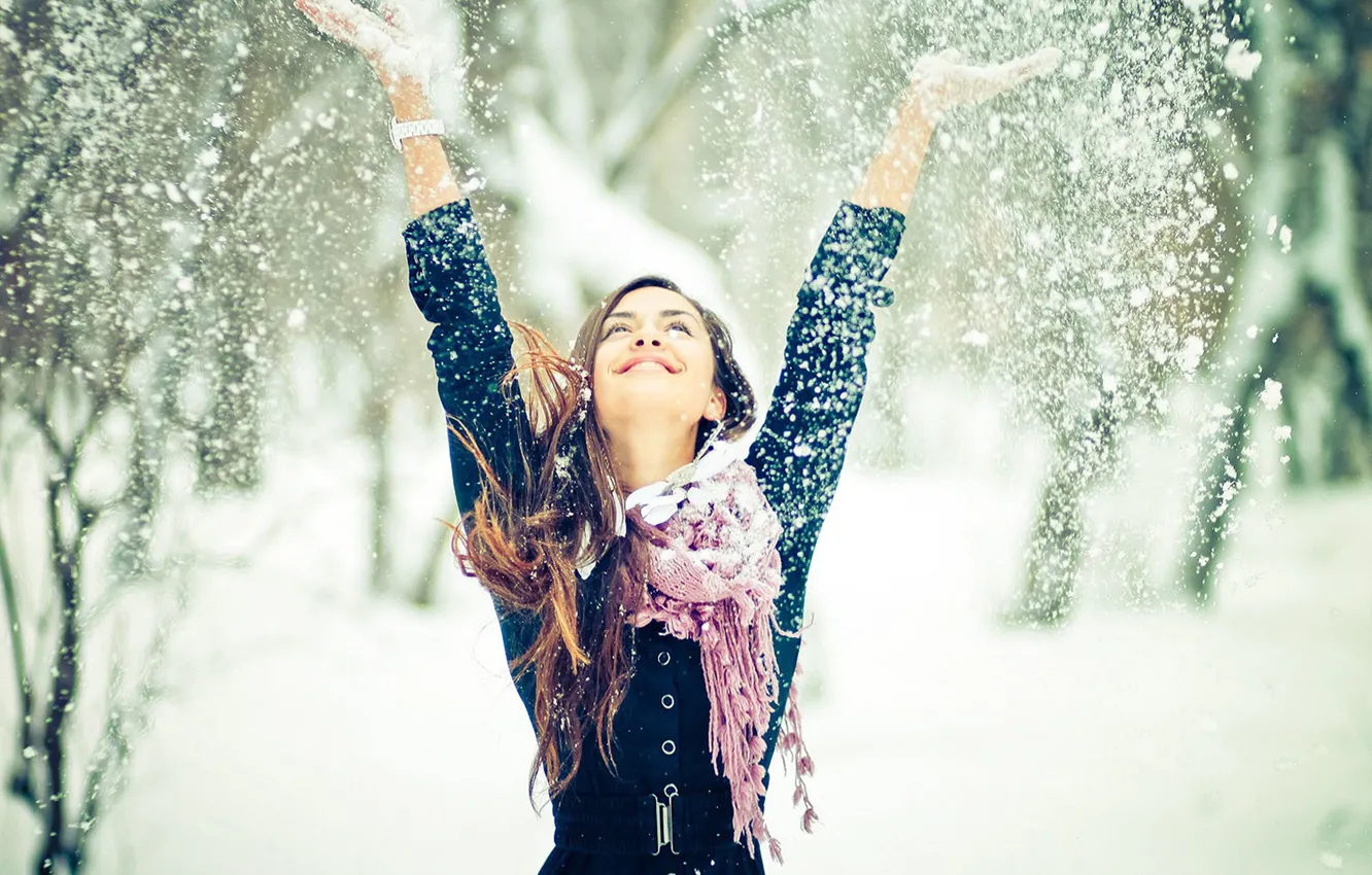 Photo wallpaper winter, girl, snow, mood