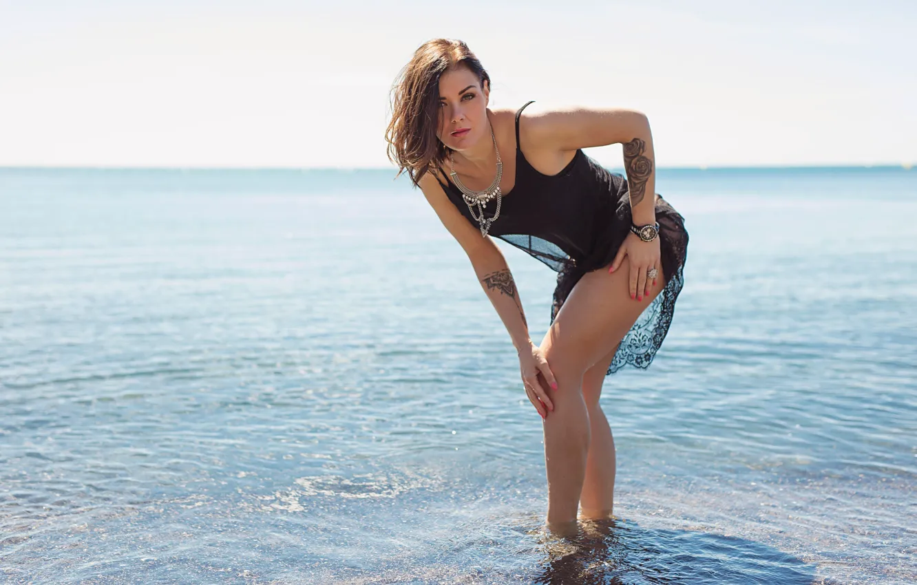 Photo wallpaper sea, look, the sun, decoration, landscape, sexy, pose, model