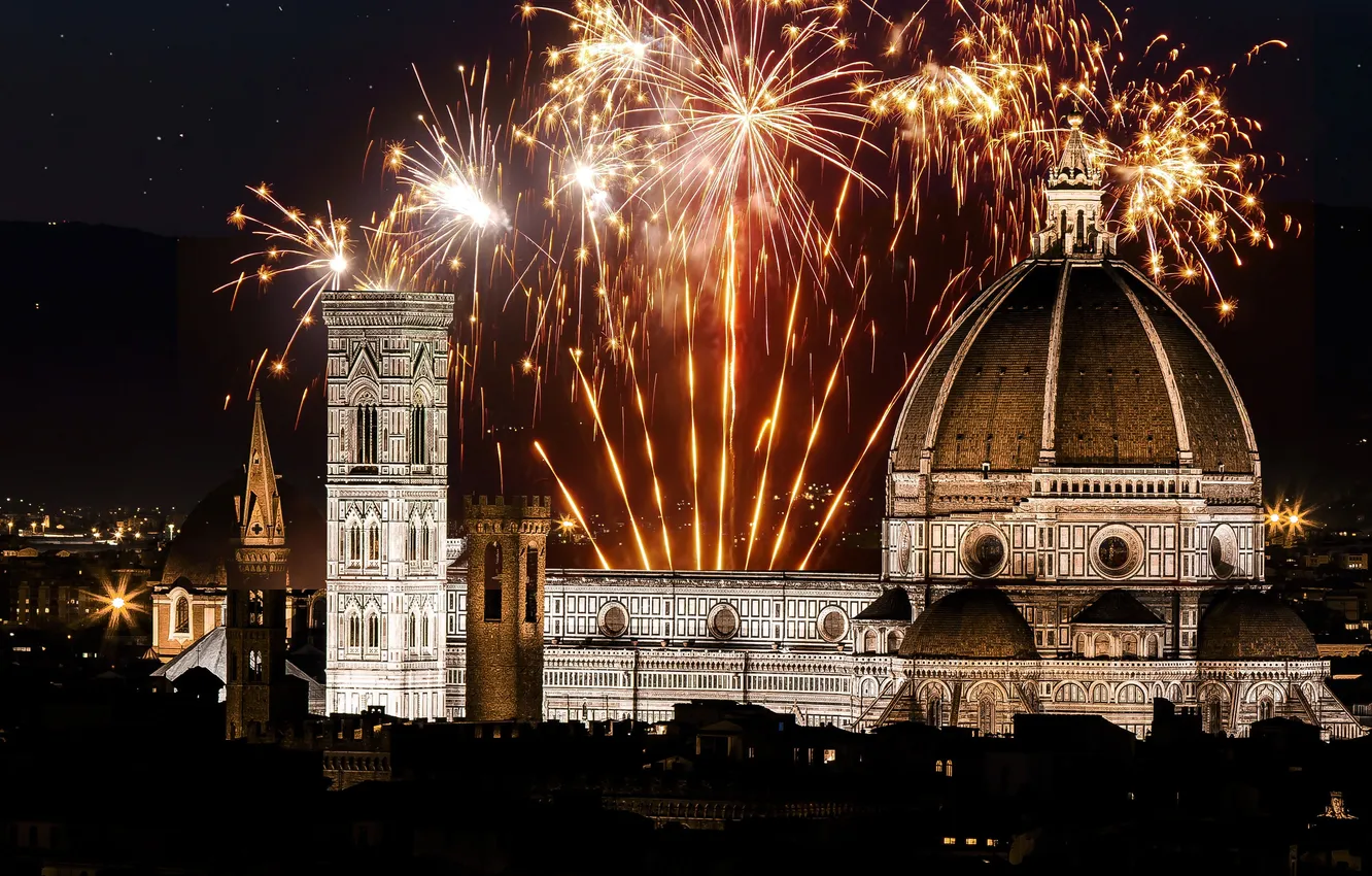 Photo wallpaper holiday, fireworks, Florence, architecture, fireworks, Tuscany, Florence, Tuscany