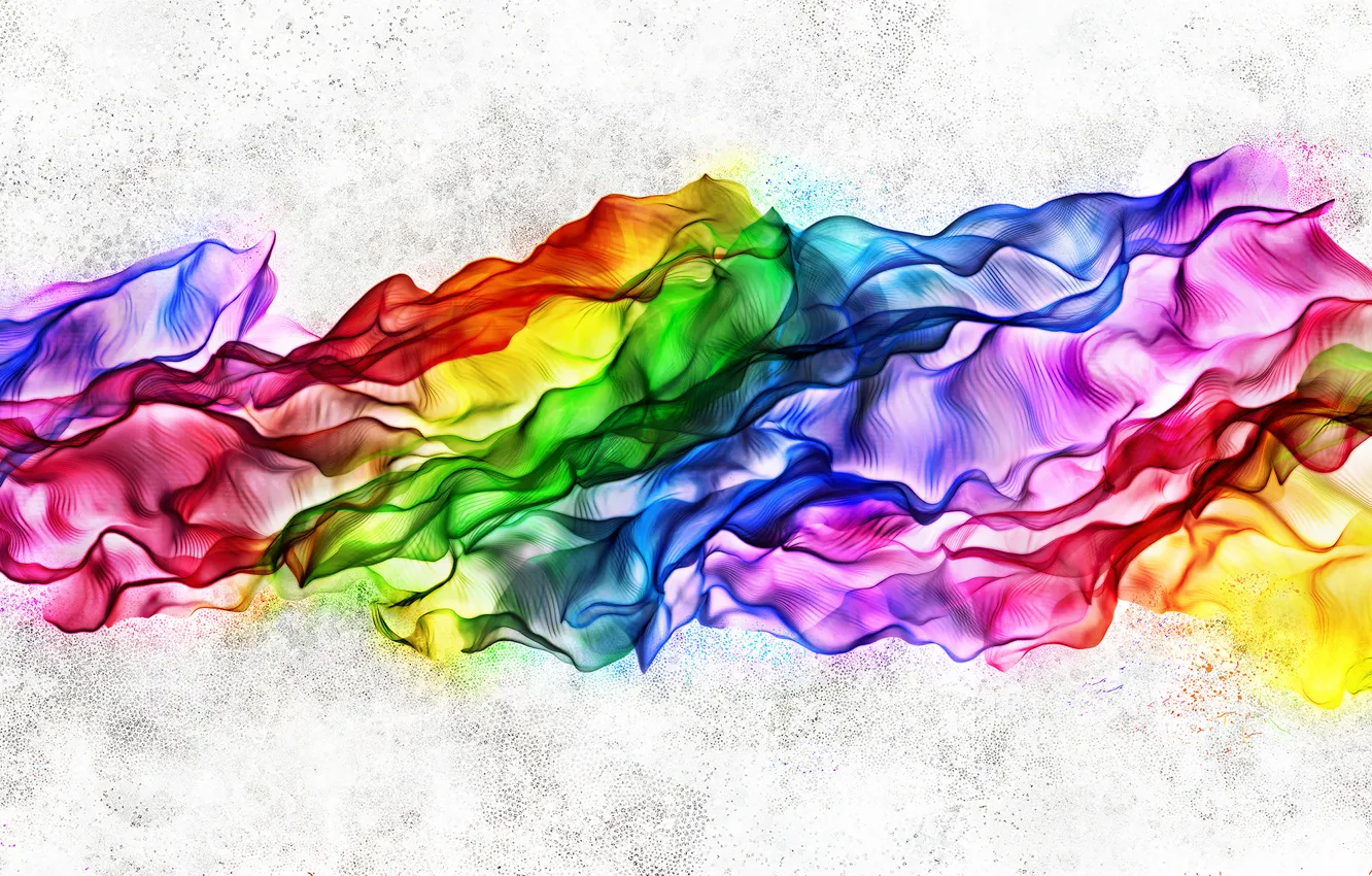 Photo wallpaper rainbow, neon, silk, folds, colorful, flying