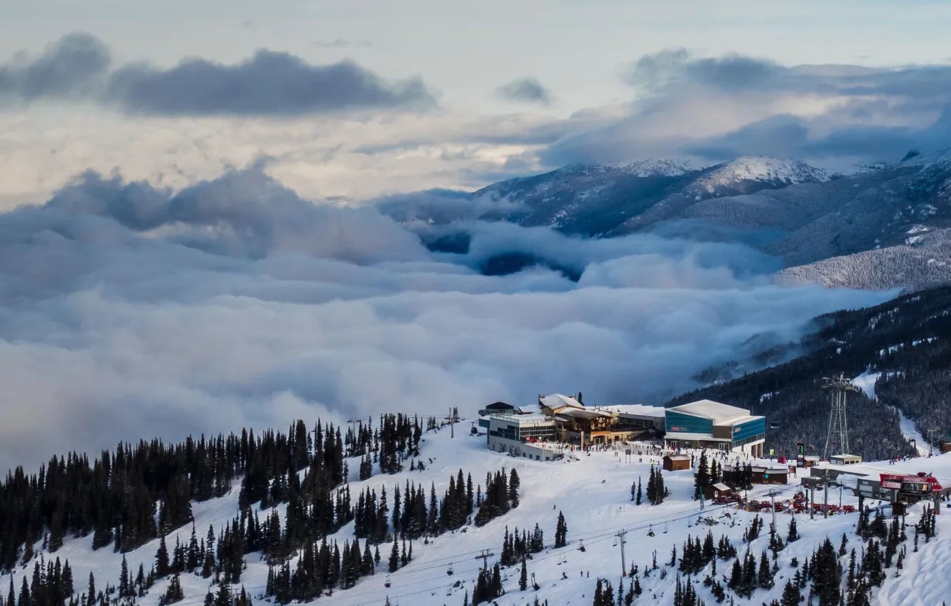 Photo wallpaper clouds, mountains, Canada, ski resort, Whistler Blackcomb