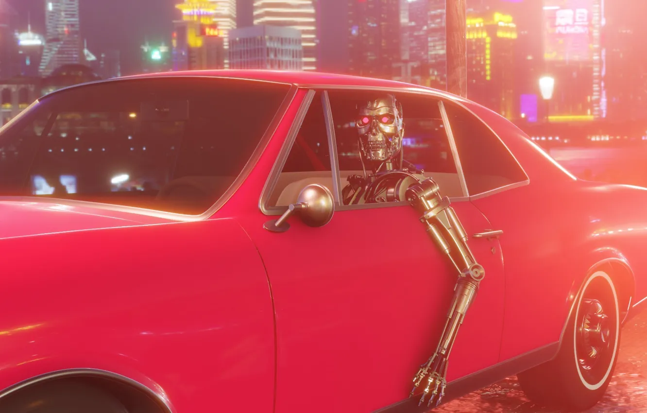 Photo wallpaper machine, the city, rendering, fiction, robot, terminator, art, fur
