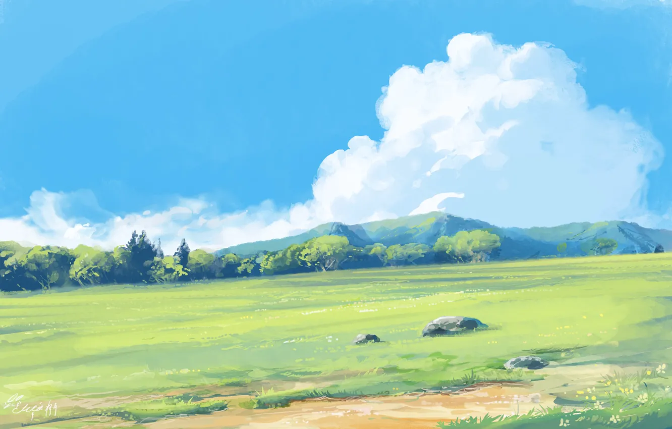 Photo wallpaper summer, the sky, nature, green hills