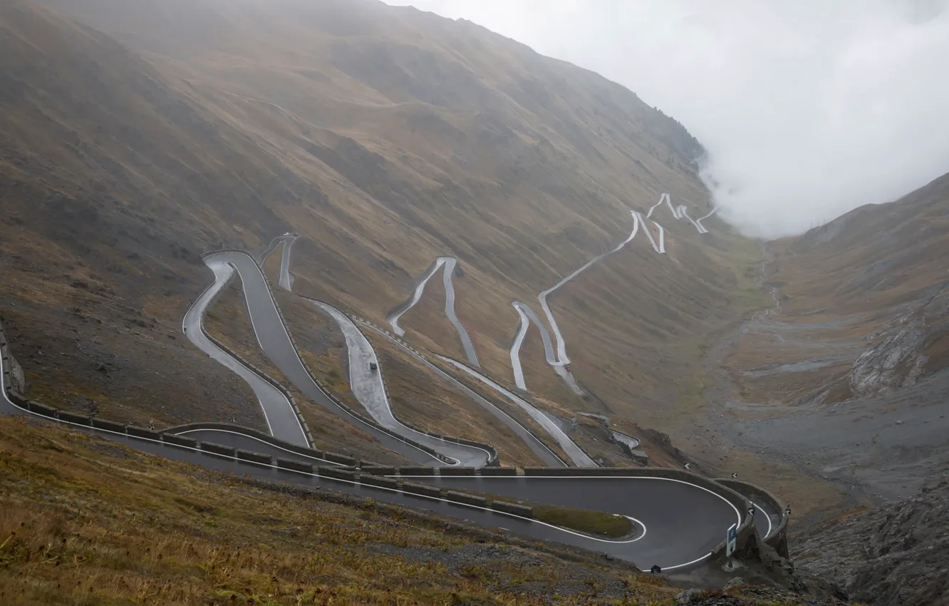 Photo wallpaper road, fog, Alps, Italy