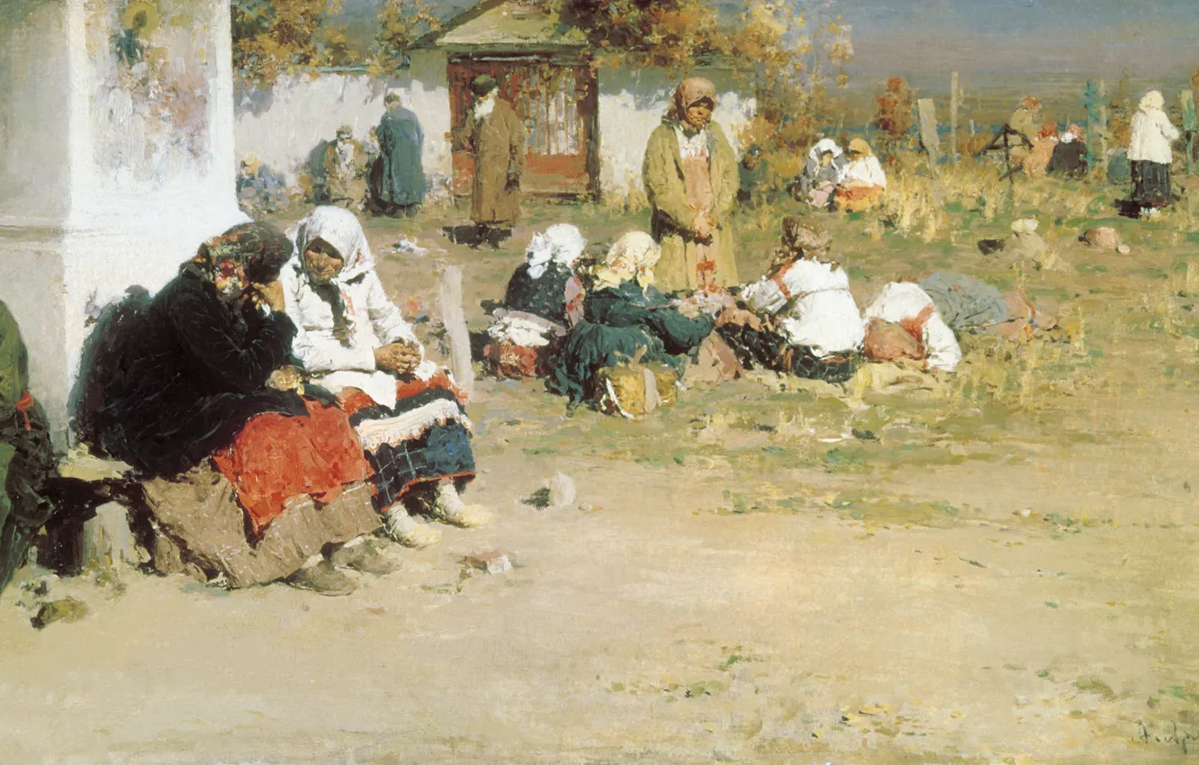 Photo wallpaper Arkhipov Abram, oil.. 58х114 cm, (1862-1930), Radonitsa (Before mass). 1892. Canvas