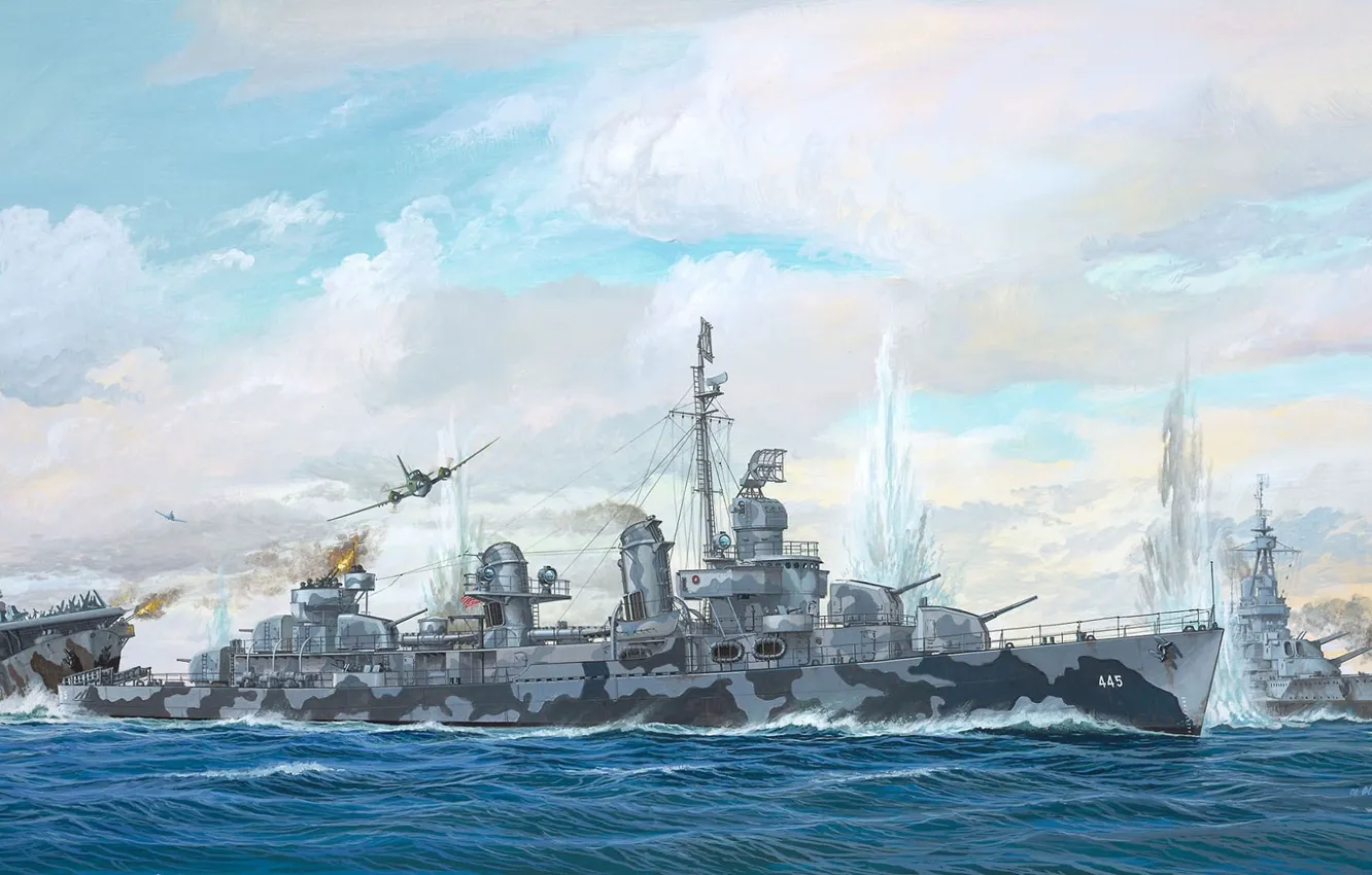 Photo wallpaper ship, art, Navy, the battle, American, military, destroyer, USS