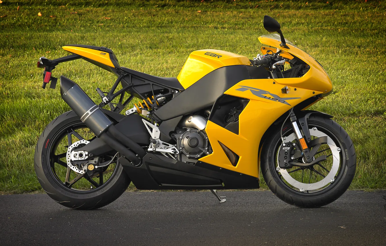 Photo wallpaper lawn, motorcycle, profile, Supersport, bike, yellow, EBR, 1198rx