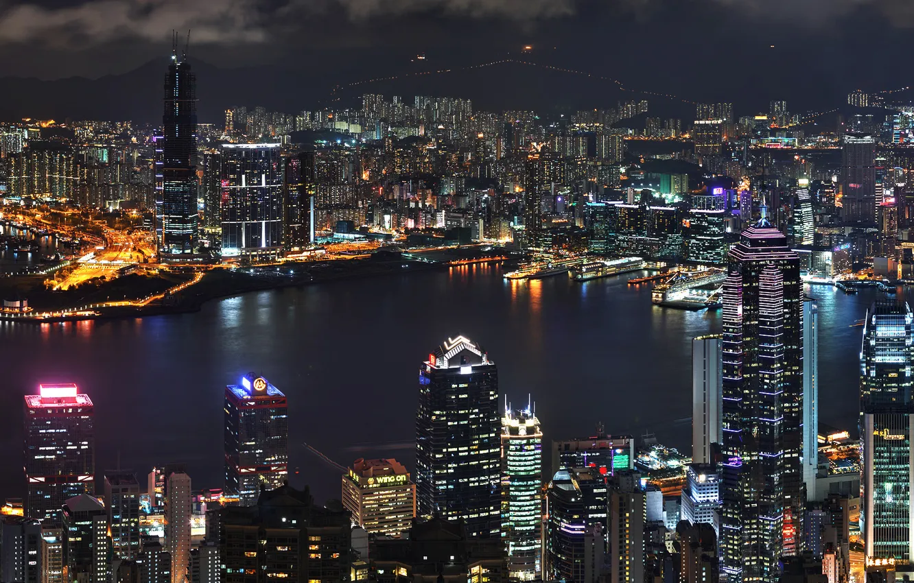 Photo wallpaper lights, the evening, Bay