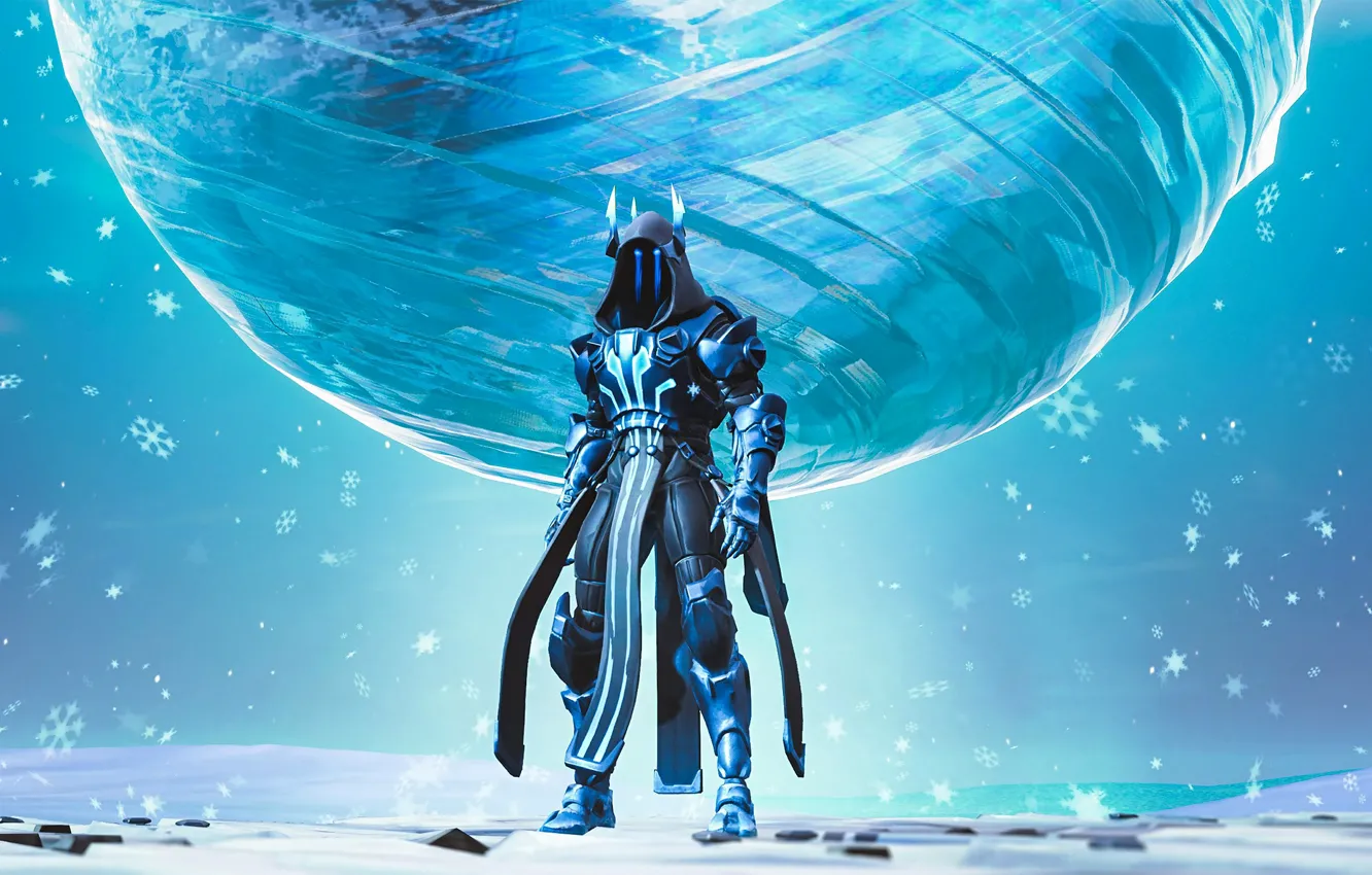 Photo wallpaper winter, snowflakes, balls, the game, sphere, game, characters, Epic Games