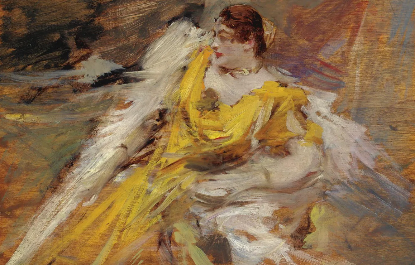Photo wallpaper portrait, picture, Giovanni Boldini, Giovanni Boldini, The lady in Yellow