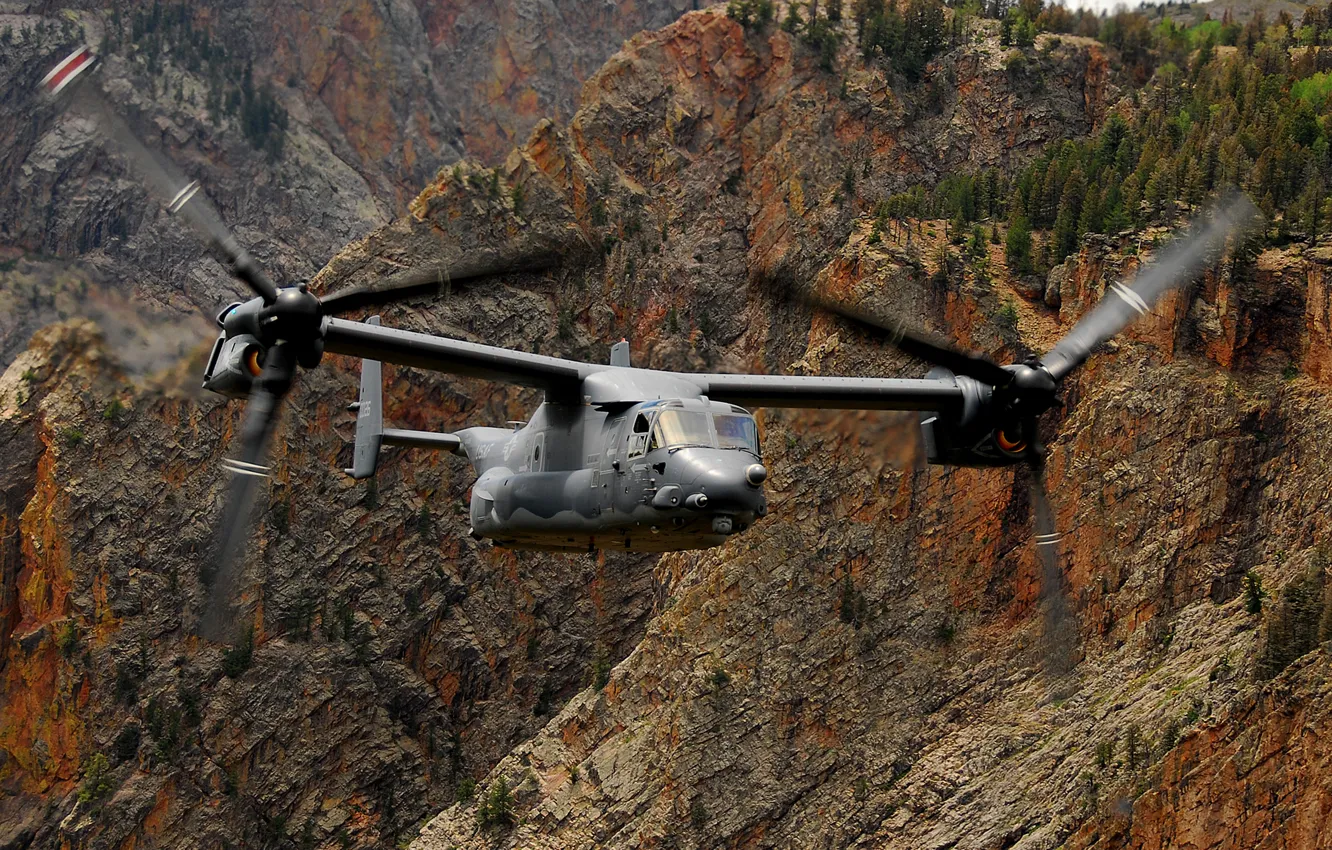 Photo wallpaper mountains, the plane, USAF, V-22 Osprey, the tiltrotor
